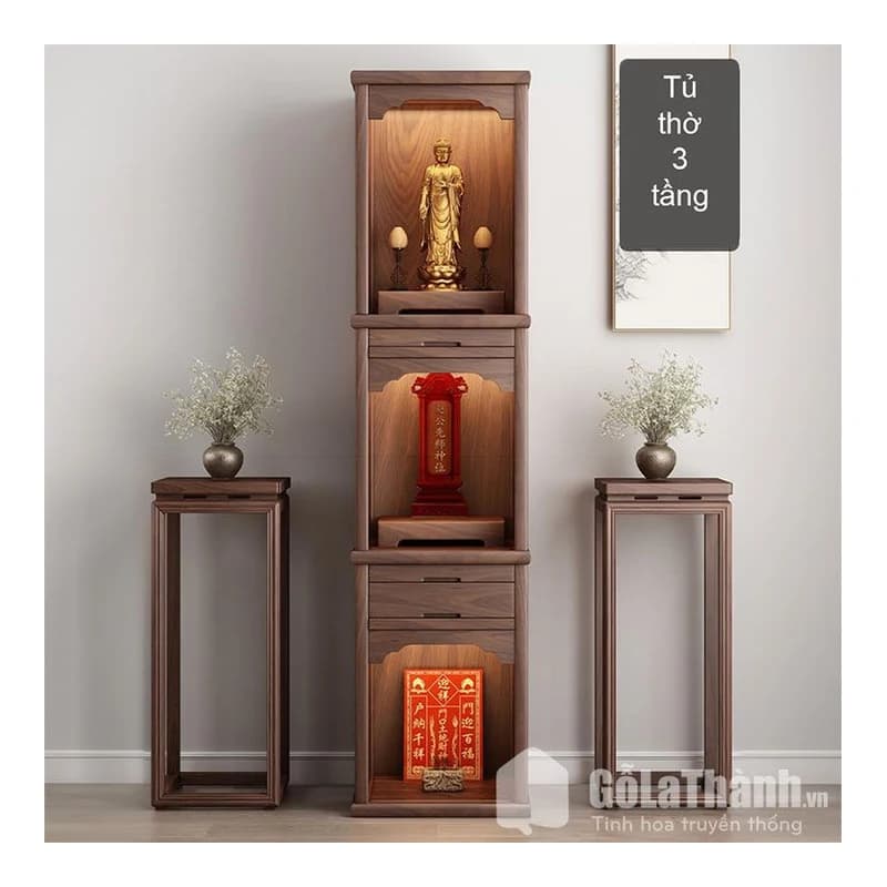 Bàn thờ đứng 3 tầng gỗ sồi