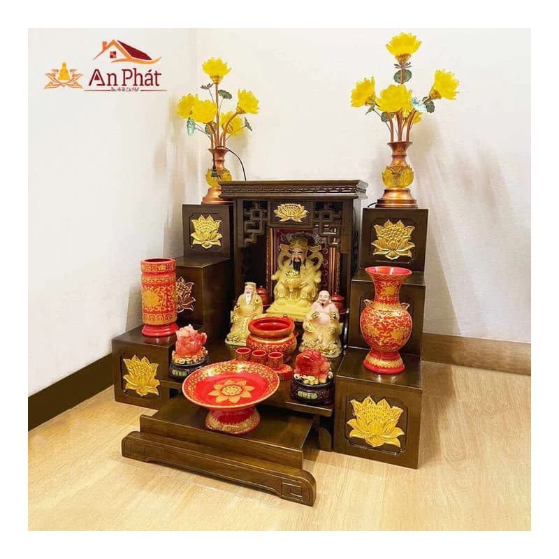 Bàn thờ ông Địa Thần Tài gỗ mít mái vòm 60cm