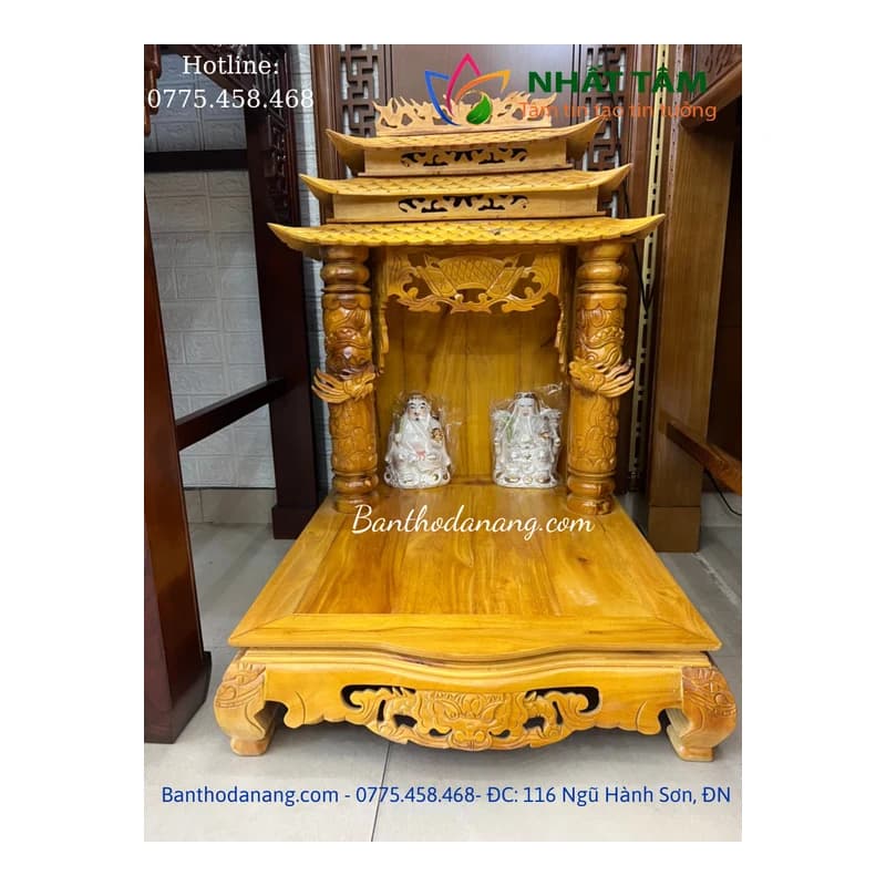 Bàn thờ Thần Tài gỗ mít mái cong 70cm
