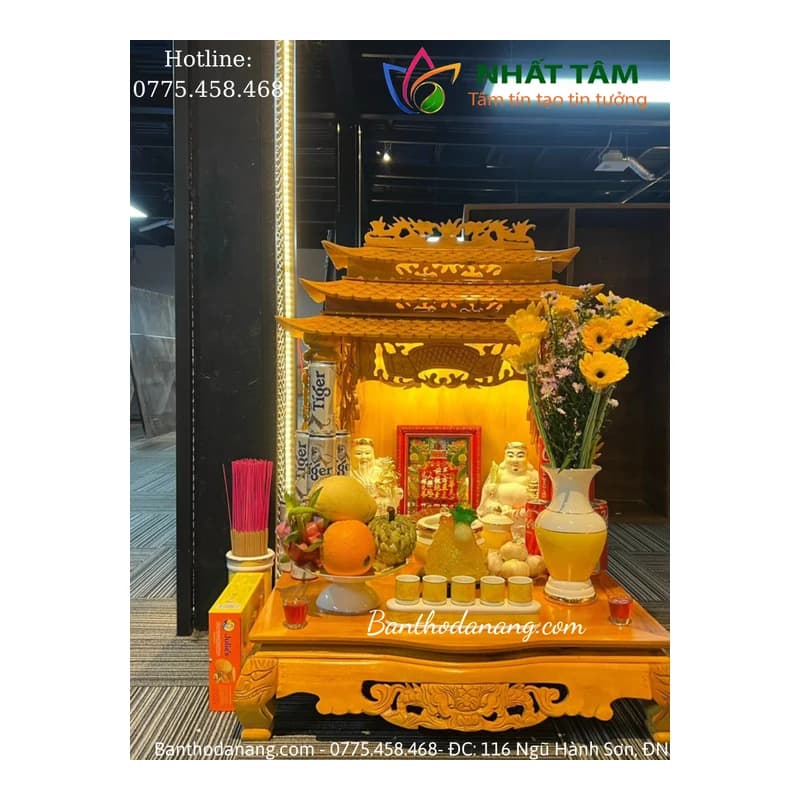 Bàn thờ Thần Tài mini gỗ mít 40cm