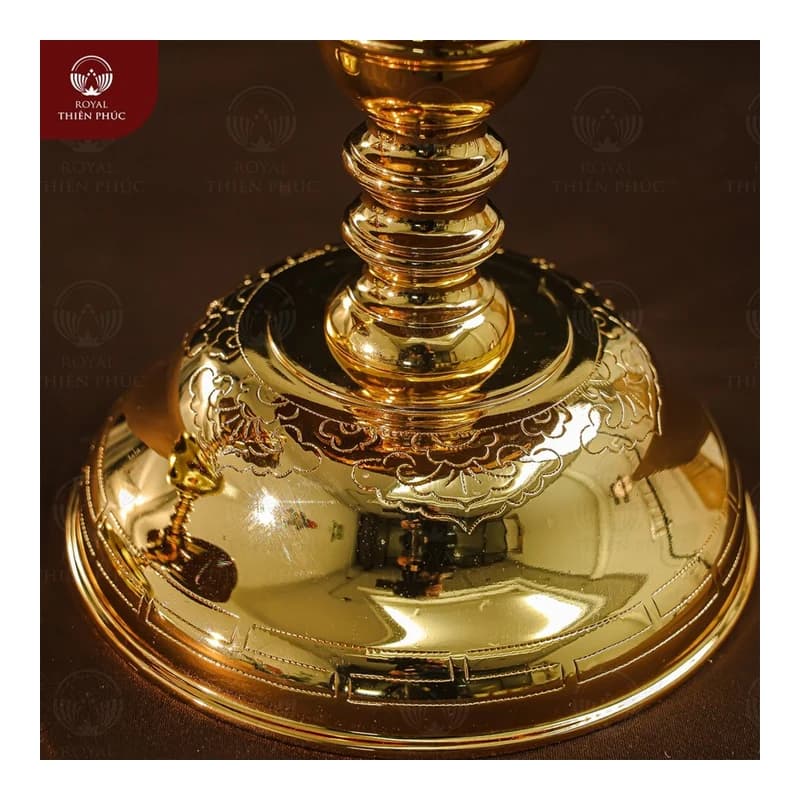 Đôi chân đèn đồng 50cm chạm long phụng