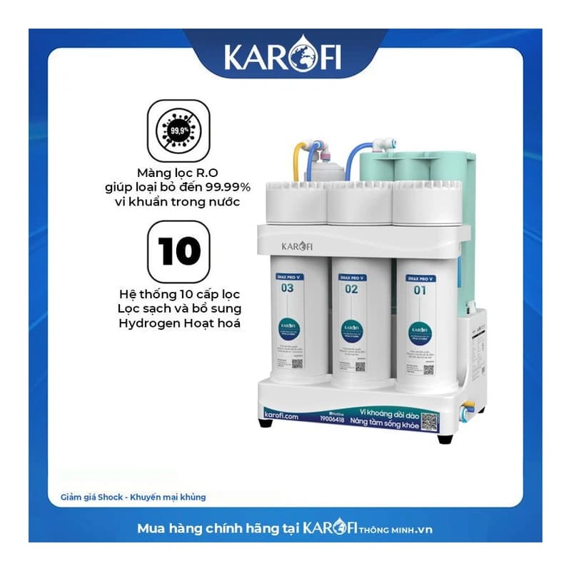 Máy lọc nước Karofi KAQ-U05 9 cấp không tủ