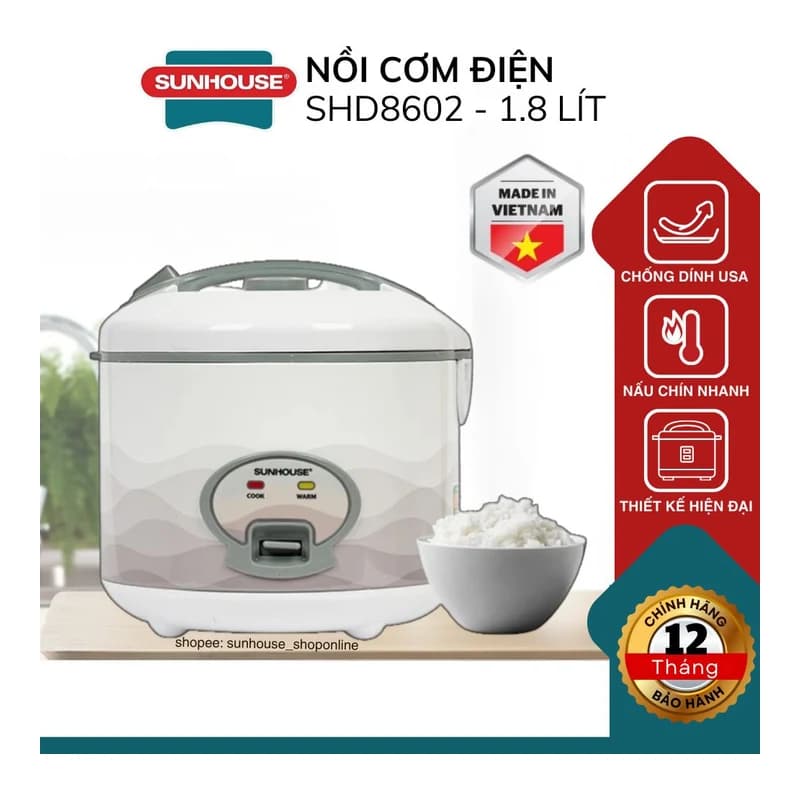 Nồi cơm điện Sunhouse SHD8602W 1.8L