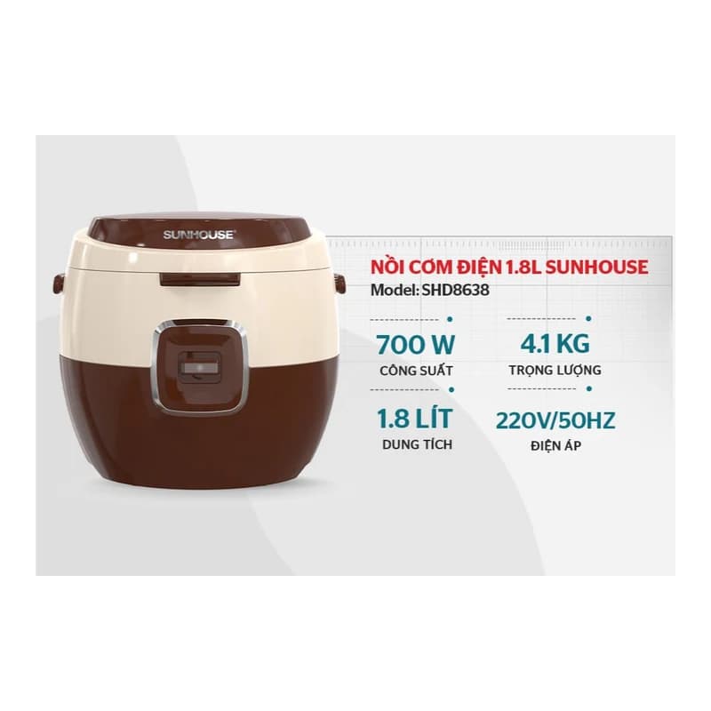 Nồi cơm điện cơ Sunhouse SHD8638 1.8L