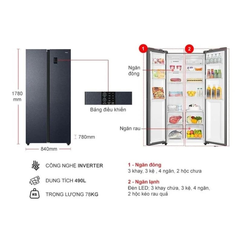 Tủ lạnh Aqua Side by Side 490L AQR-IGW525EM