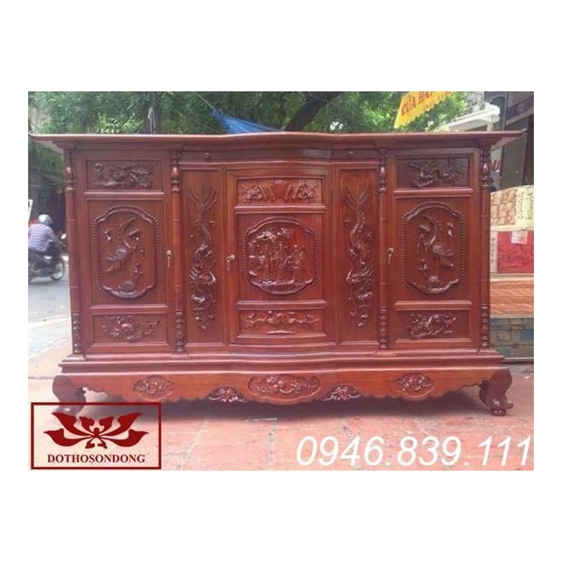 Tủ thờ cổ Tân Thờ chạm tứ linh