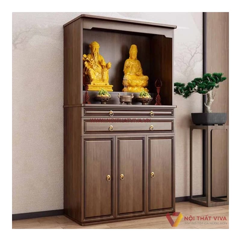 Tủ thờ gỗ sồi thờn 1m77 hiện đại